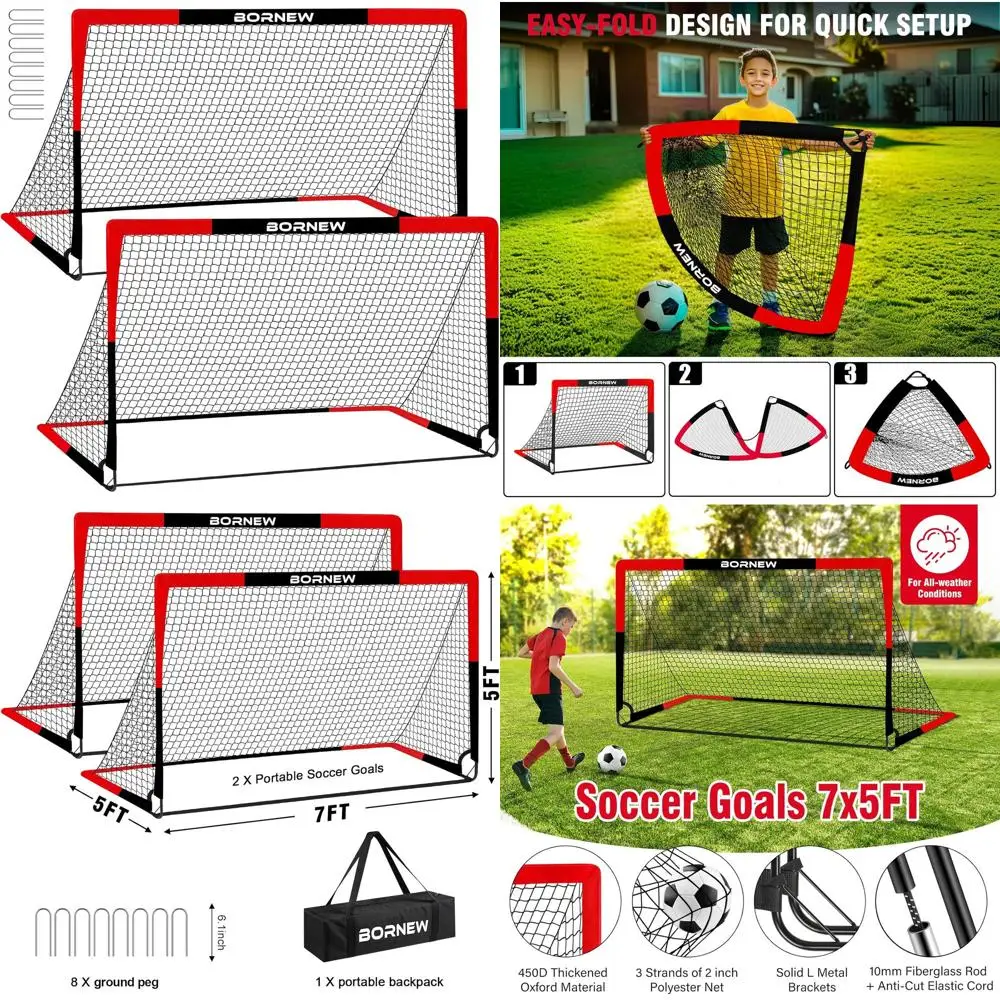 

Портативные футбольные ворота для игры на улице и в помещении - подходят для детей и взрослых, возраст 3-16 лет, различные размеры: 7x5, 6x4, 4x3