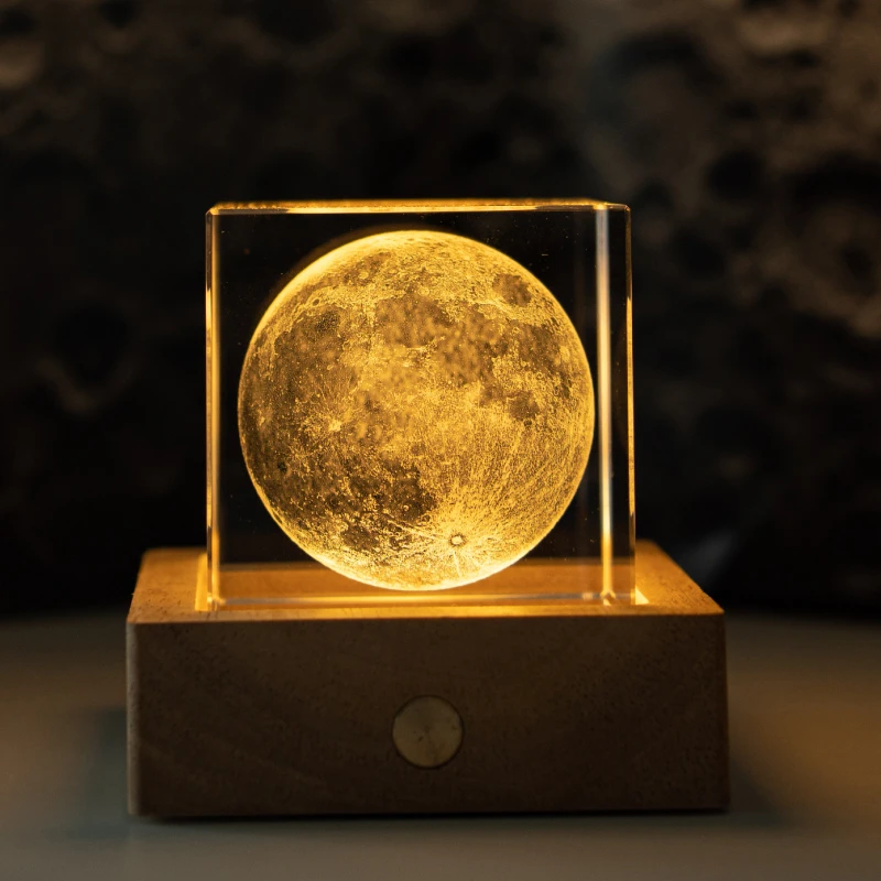 Luz de mesa temática de universo de cielo de cristal de cubo, lámpara de decoración de arte creactivo, agujero negro, luz nocturna de Luna meteorológica, carga USB, 6cm