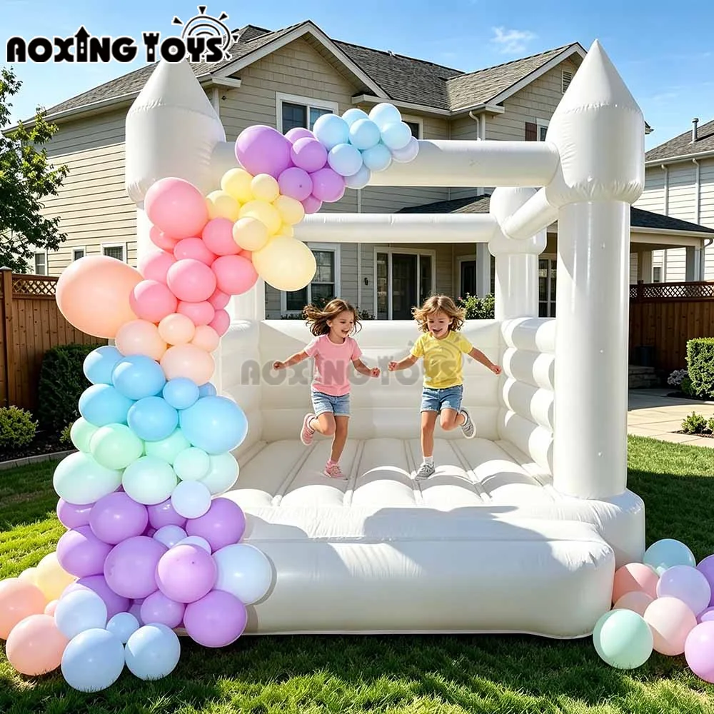 Outdoor White Inflatable Bounce House for Wedding, Commercial PVC Oxford Bounce Castle For kids Birthday Party