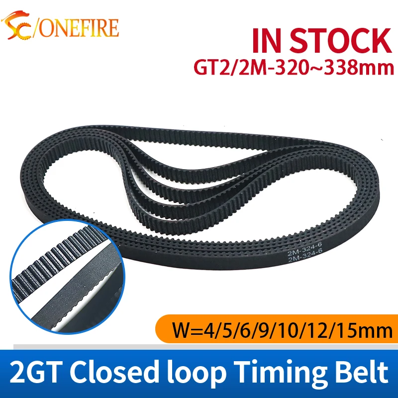 

GT2/2M Rubber Timing Belt 2GT 320 322 324 326 328 330 332 334 336 338 width 4/5/6/9/10/12/15mm For 3D printers