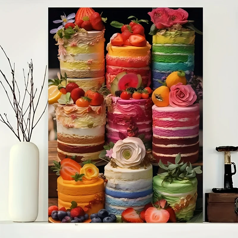 1000ピース パズル - いちご、ブルーベリー、バラを使ったリアルな層状ケーキ - 鮮やかな色（ピンク、イエロー、グリーン、オレンジ、P）