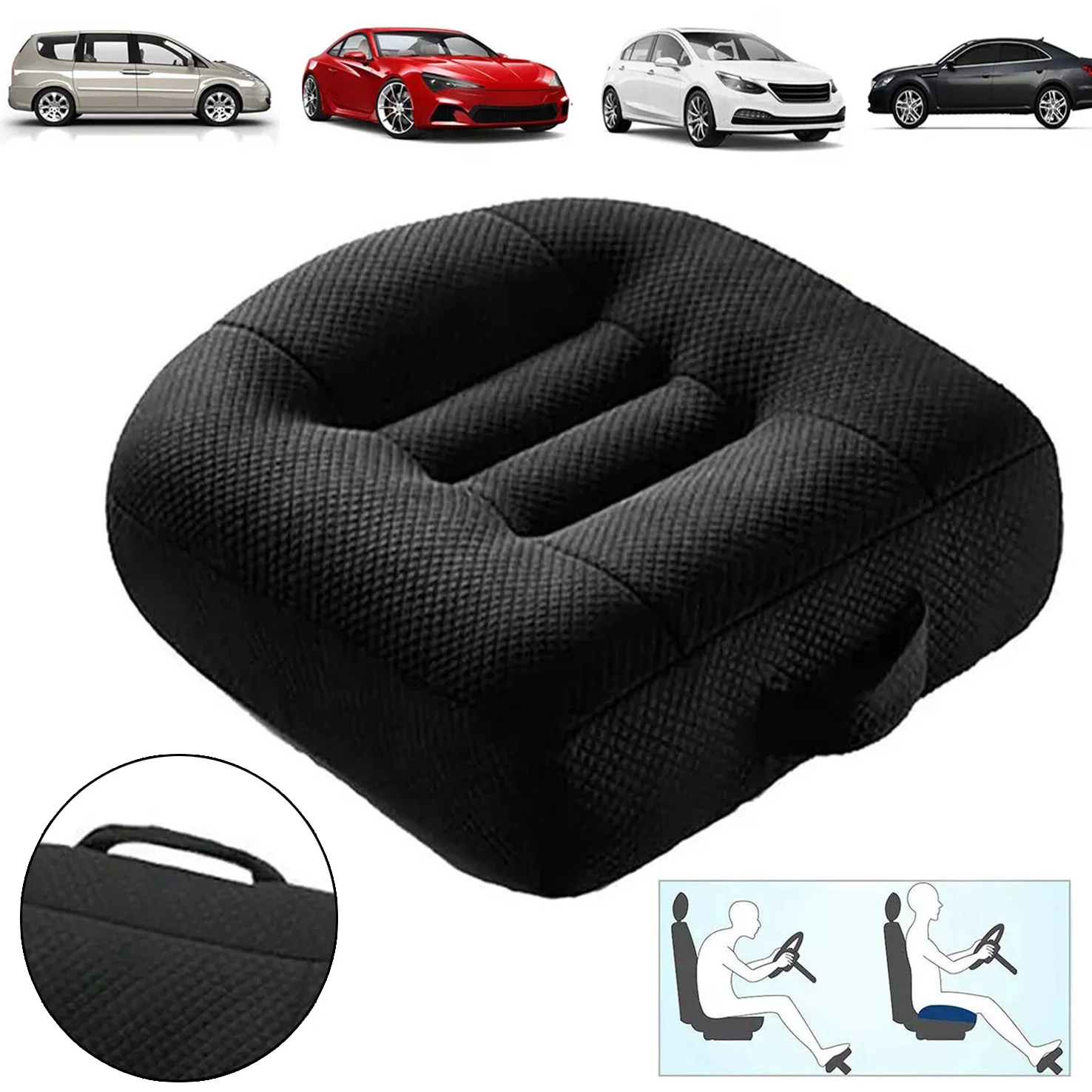 Cuscino rialzato per sedile auto, cuscino ergonomico per favorire una postura corretta durante lunghe sedute, rete traspirante e portatile, aumenta efficacemente il campo visivo, ideale per l’ufficio,