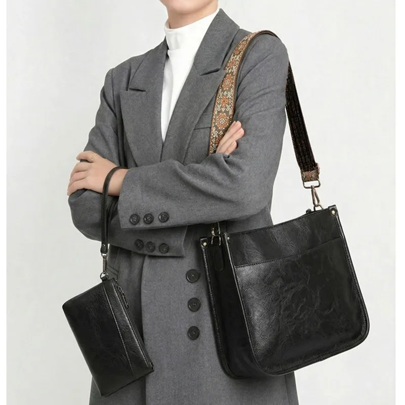 

Женская винтажная сумка-тоут для работы + кошелек на запястье, стильная и функциональная, идеально подходит для повседневного использования, идеальный вариант для подарка.