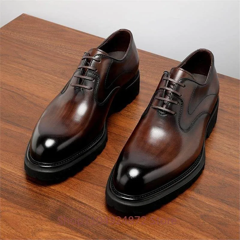 

New Handmade Business Formal Leather Shoes Men's Genuine Leather Pointed Toe Lace Up Oxford Shoes Male Wedding Party Work