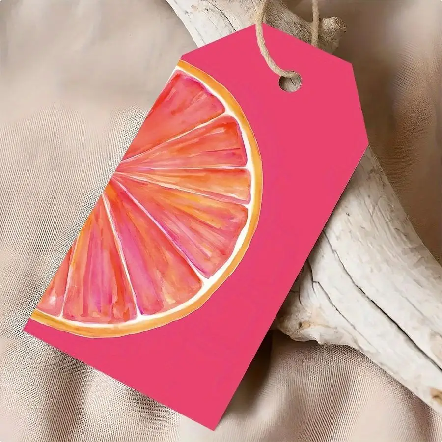 1/5/10/20/50/100pcs Grapefruit Slice Gift Tags with Twine - Pink Background, Elegant Citrus Fruit Labels for Birthdays, Weddings
