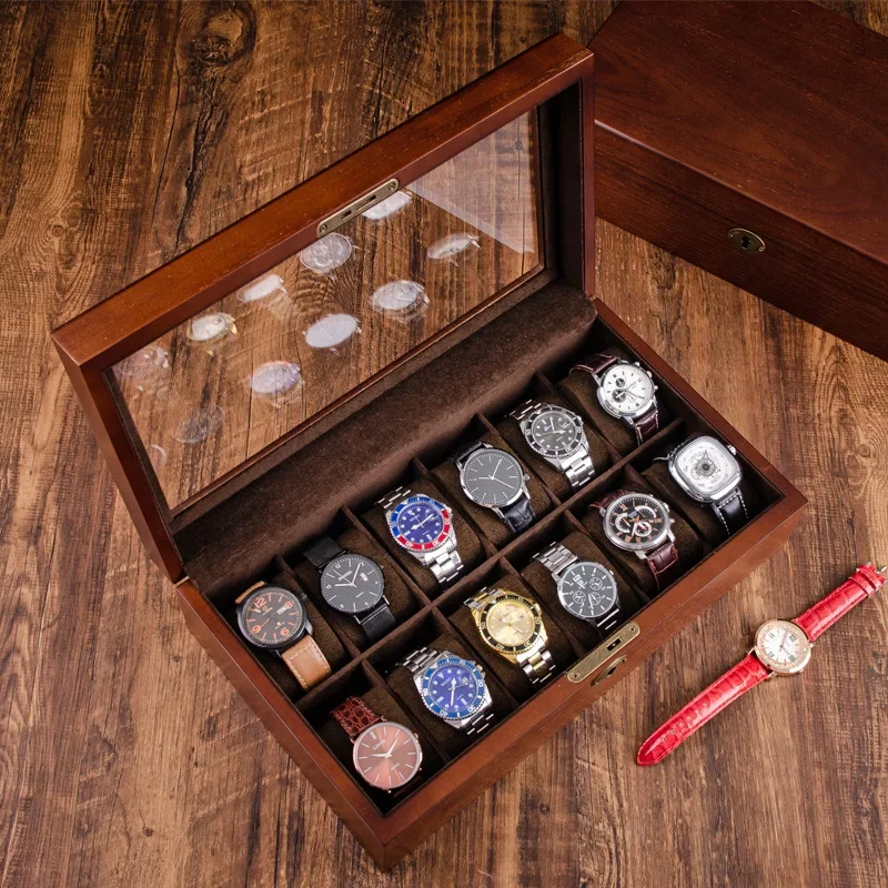 Manchurian Watch Case Storage Box Wood Display Vintage Ash Wooden Luxury Watch Boxes Organizer Storage Box with Lock Gift Ideas