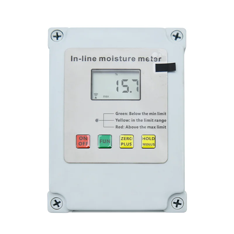 

HZX200 Online Grain/Sawdust/Paddy Moisture Meter 5-90% Range LCD Display ABS Material 20cm Depth Automatic Temp Comp 0.5%
