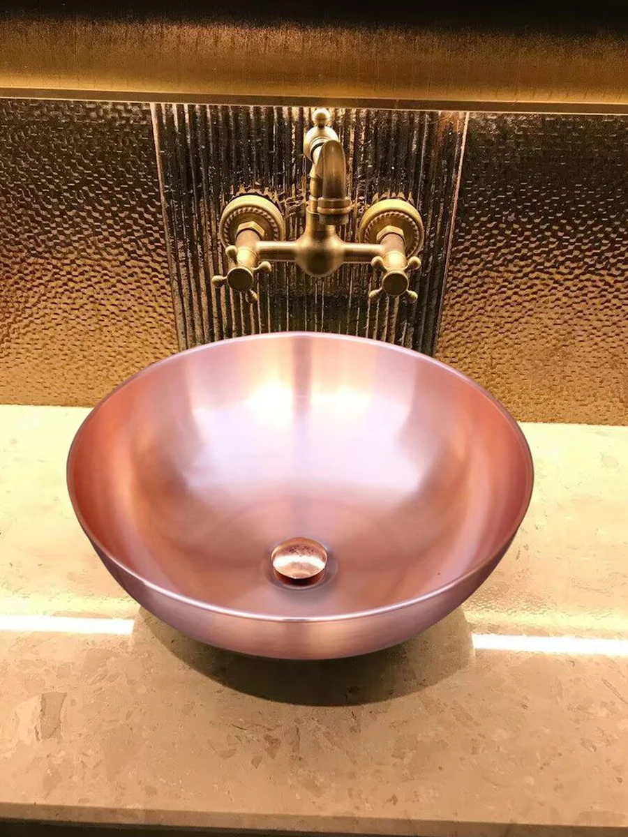 Retro countertop basin Copper wash basin Personalized European art Metal bathroom Single washbasin Silver sink basin