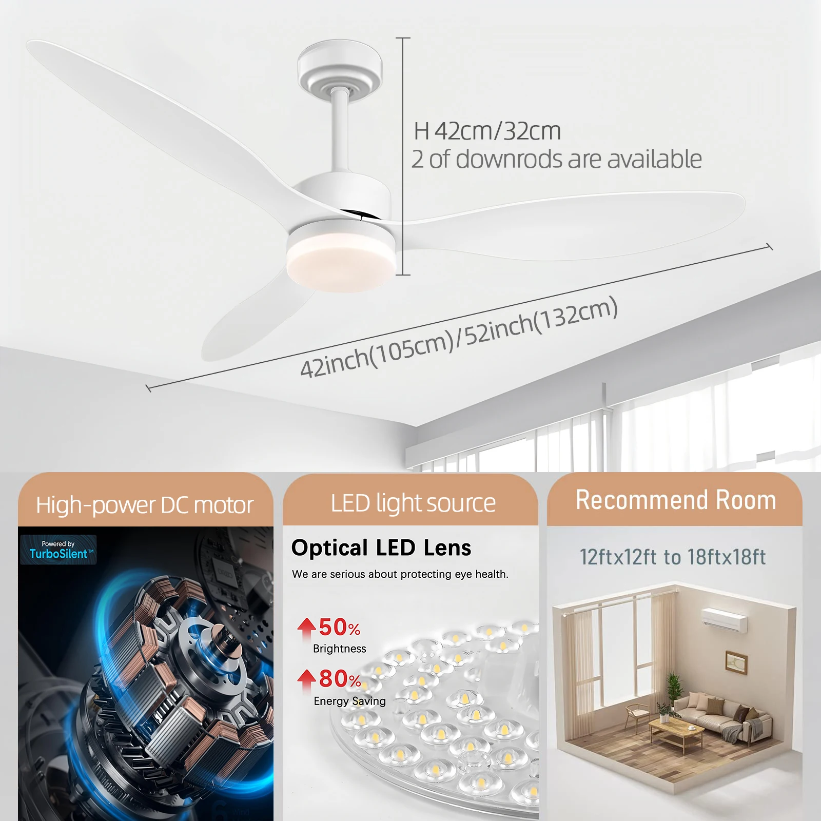IRALAN Ceiling Fan with Lights Remote Control Dimmable 42 50 Inch Modern Chandelier Ceiling Fan Bedroom Living Electric Fan