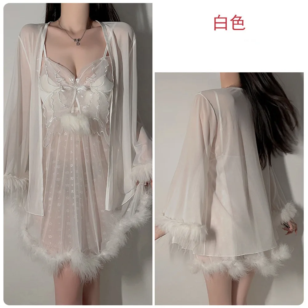 المرأة Pulsh نايتي و رداء مجموعة ثوب النوم ملابس النوم باس النوم مثير فراشة زين الملابس الداخلية ثوب النوم المتسكعون #5