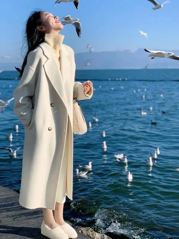 

Oaeal Double-Sided Camere Coat Women's Mid-Length Woolen Jaet Korean Sle Commute Faion Autumn Winter New Arrival