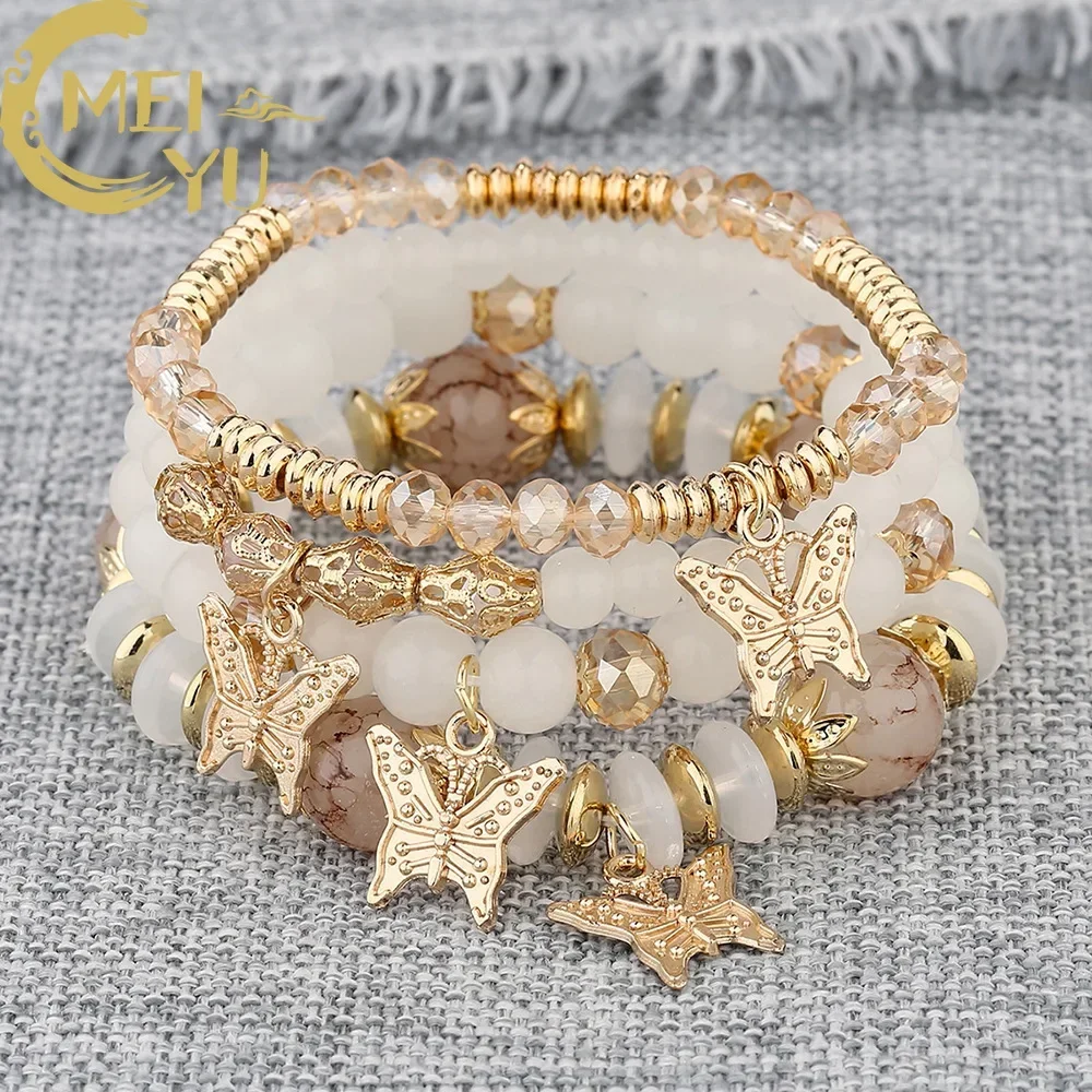 

European and American Fashion Women's Jewelry New Bohemian Multi-layer Crystal Bracelet Bead String Butterfly Pendant Bracelet