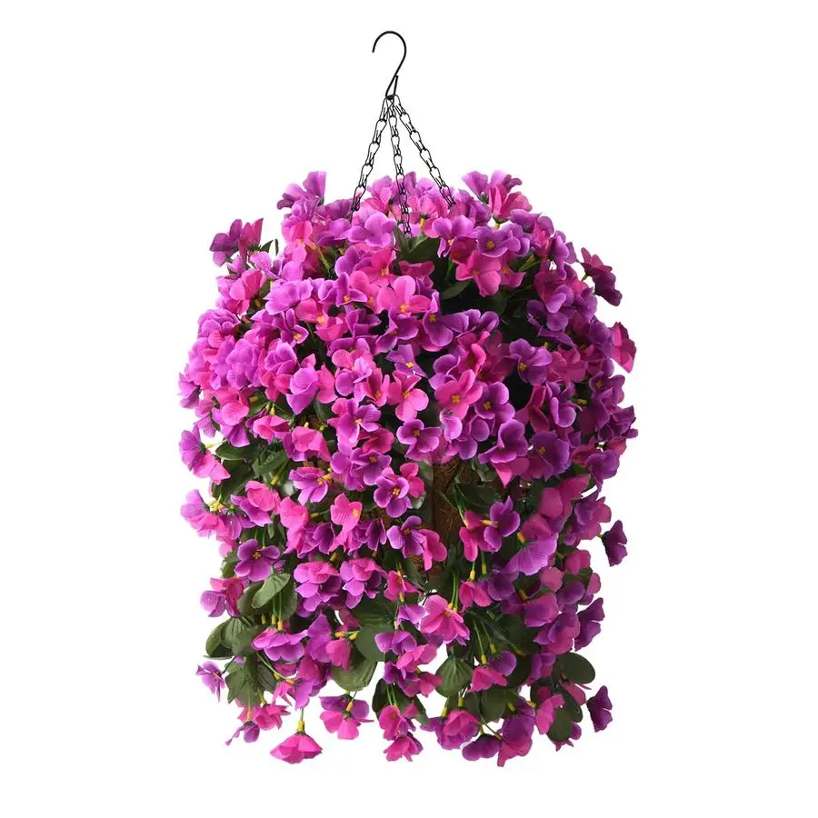 

Artificial Fake Hanging Plants Flowers Basket for Spring Summer Outdoor Outside Decoration,Faux Silk Begonia Flower in Planter L