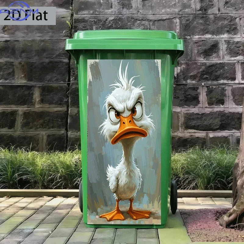 1pc of Trash Can Sticker, 37×82 Cm, Featuring an Angry White Duck Design, Self-Adhesive Wall Decoration for Kitchen Trash Cans