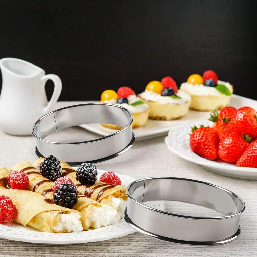 12 قطعة من حلقات المافن المزدوجة المدرفلة من الفولاذ المقاوم للصدأ حلقات المافن المستديرة قوالب معدنية لصنع كرمبيت الكعك #2