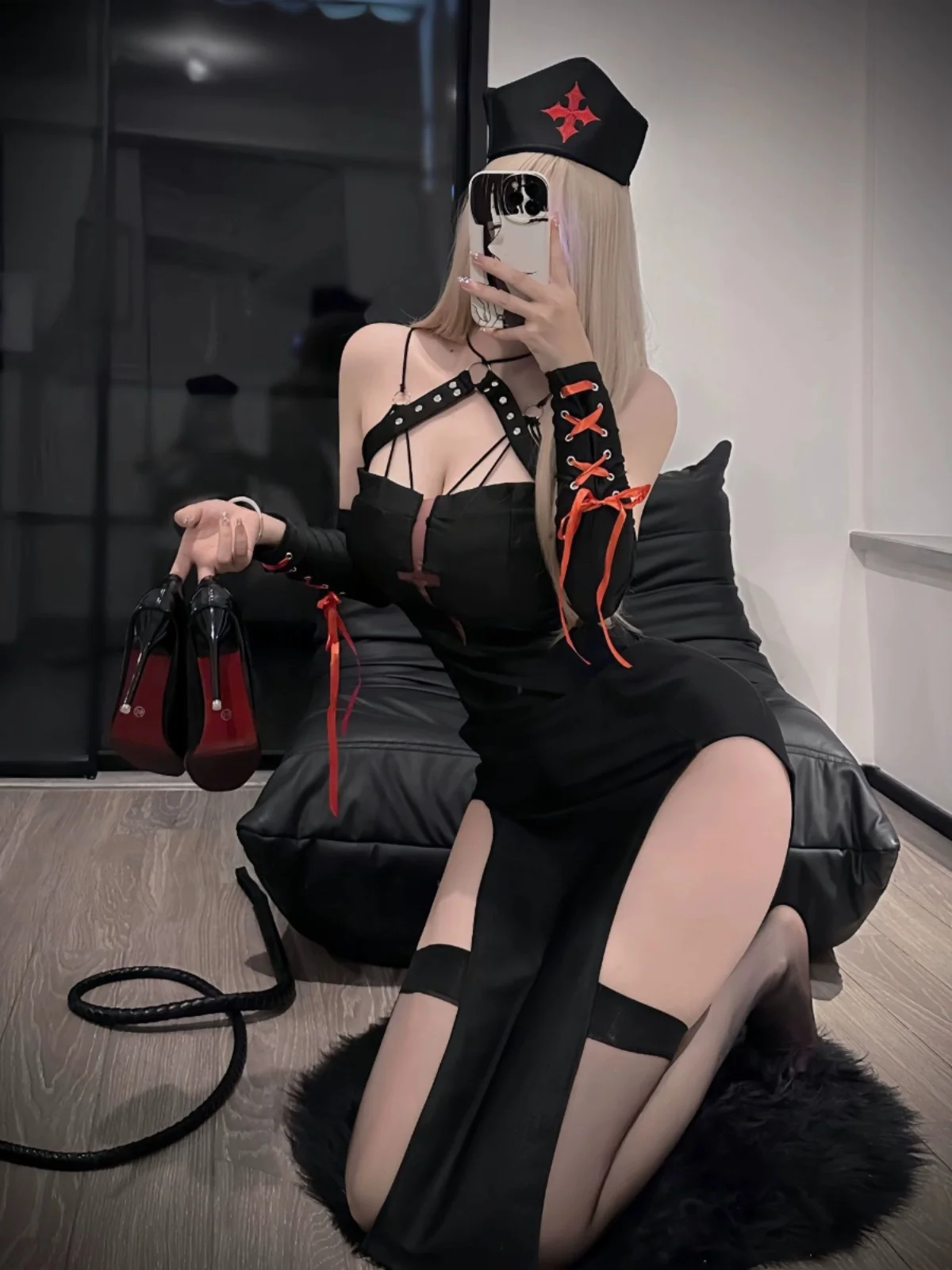 Fsia de Freira Sexy com Recortes e Fenda Alta, orme Transformador para loween, Vestido de Desejo Puro para Mulheres