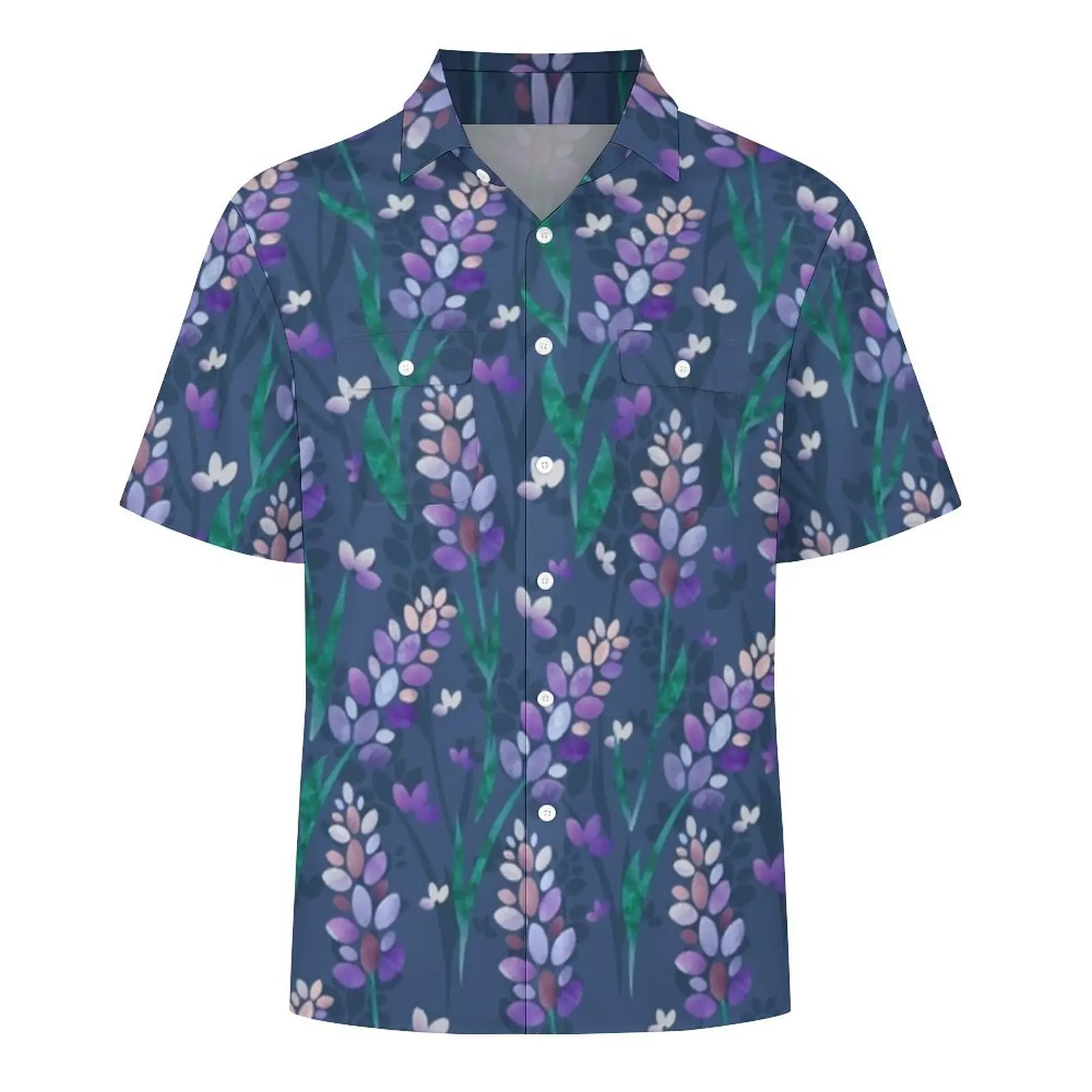 Hawaii Shirt Strand Lavendel Felder Blusen lila Blumen druck Retro Freizeit hemden männliche Kurzarm Mode plus Größe Kleidung