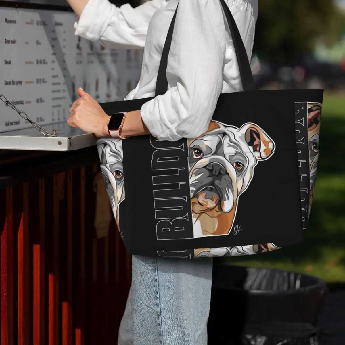 

Funny English Bulldog Dog Dogs Beach Tote Bag Sport Gym Yoga Duffle Large Tote Bag Women Travel Bag Fitness bag