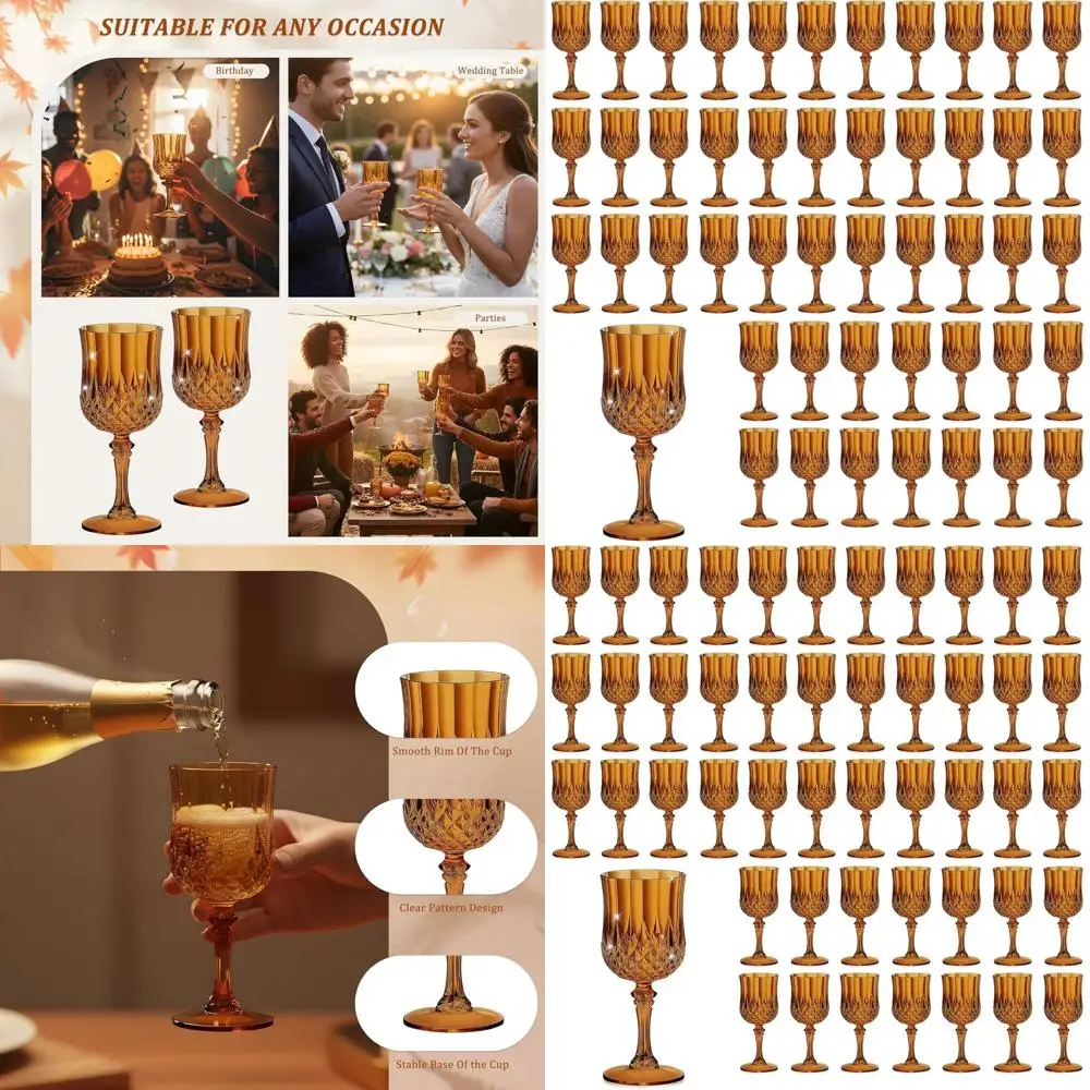 

Set of 48 7oz Amber Plastic Wine Glasses - Unbreakable Champagne Flutes for Weddings and Events