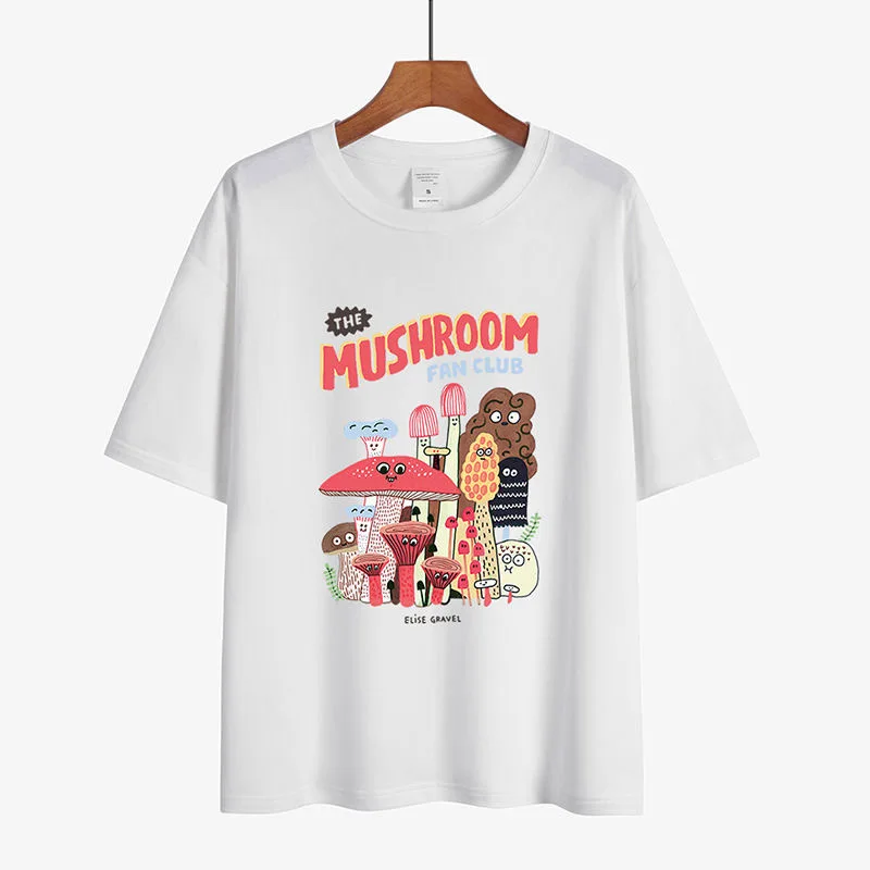 The Mushroom Kawaii Women TShirt 90s Vintage Short Sleeve Tops Unisex Cute Graphic Tee Funny Tee Streetwear Clothes Camisetas