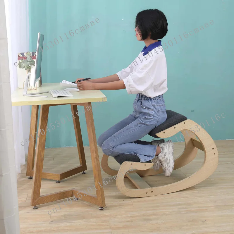 Kneeling Chair Swing Ergonomic Home Office Stool Wooden Upright Student Corrective Chair