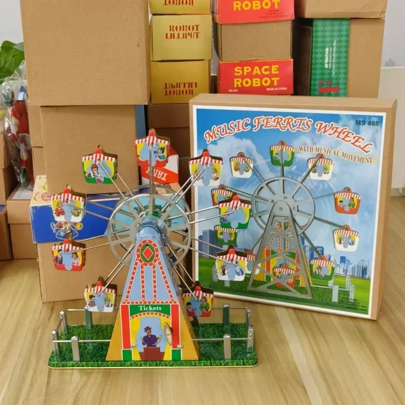 [Funny] Adult Collection Retro Wind up toy Metal Tin The Music ferris wheel Mechanical toy Clockwork toy figures model kids gift