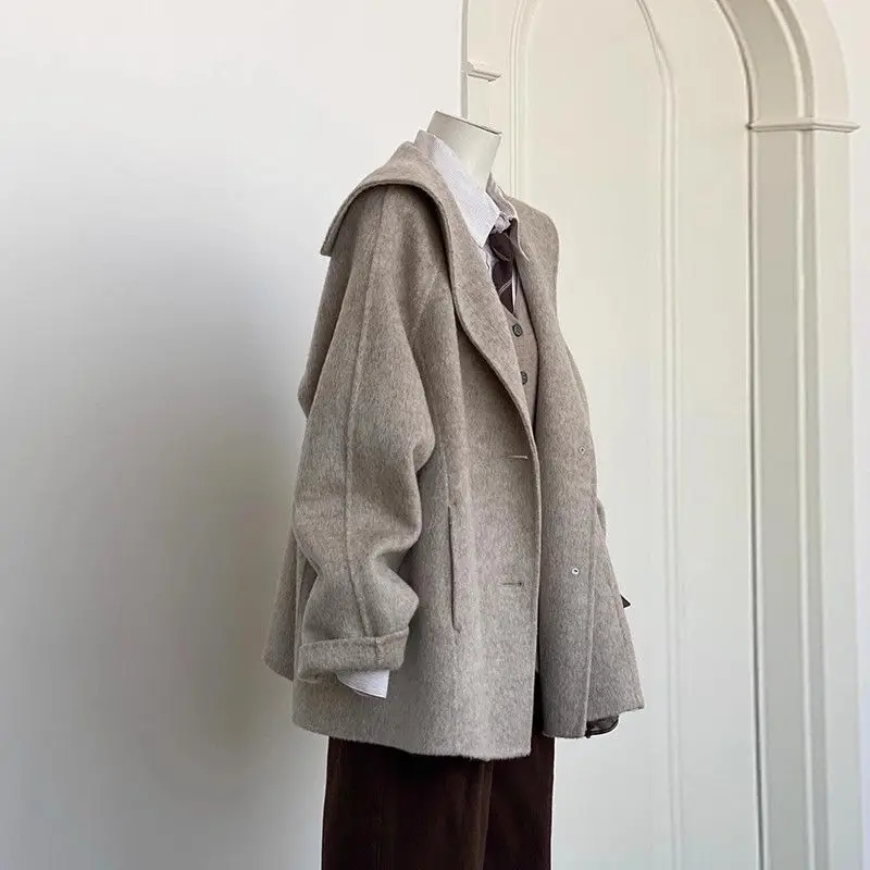 

Осенне-зимнее шерстяное пальто-кардиган большого размера в стиле Хепберн, омолаживающее, свободного кроя, для мужчин и женщин