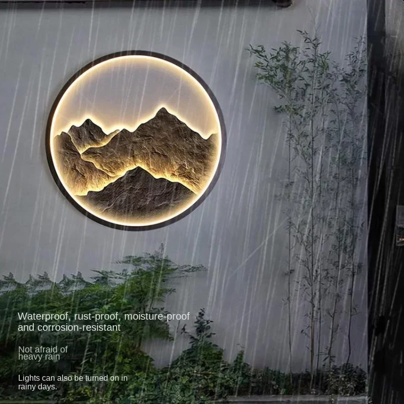Modern luxury wall lamp outdoor waterproof wall lamp Chinese style Zen porch living room landscape lamp wall lamp painting - Image 5