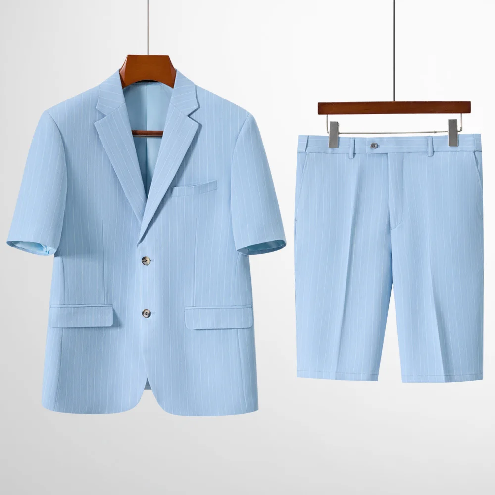 

New 2026 Spring/Summer Striped Suit with Shorts Two-Piece Set Men's Casual Beach Outdoor Party Banquet Outfit