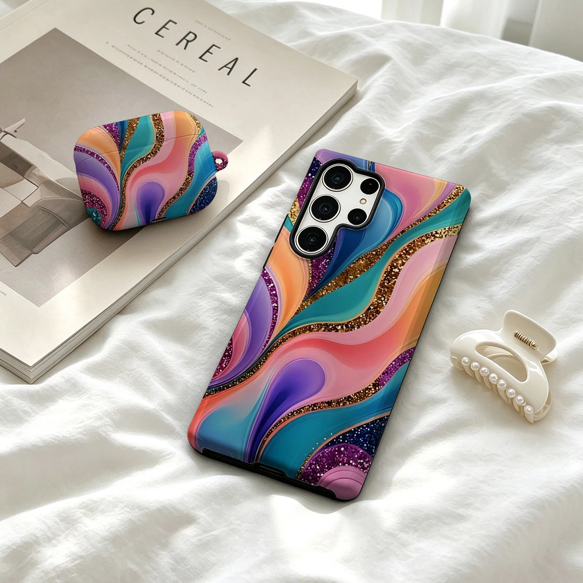 Glitter Liquid Swirls Phone Case For Samsung Galaxy S26 S25 Ultra S24 S23 Ultra Plus Shockproof Double Layer Tough Back Cover