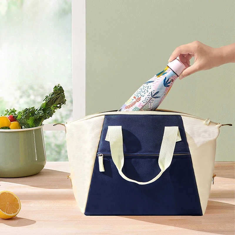 pu leather color insulation lunch box with thick aluminum foil insulation layer office workers portable lunch bag students