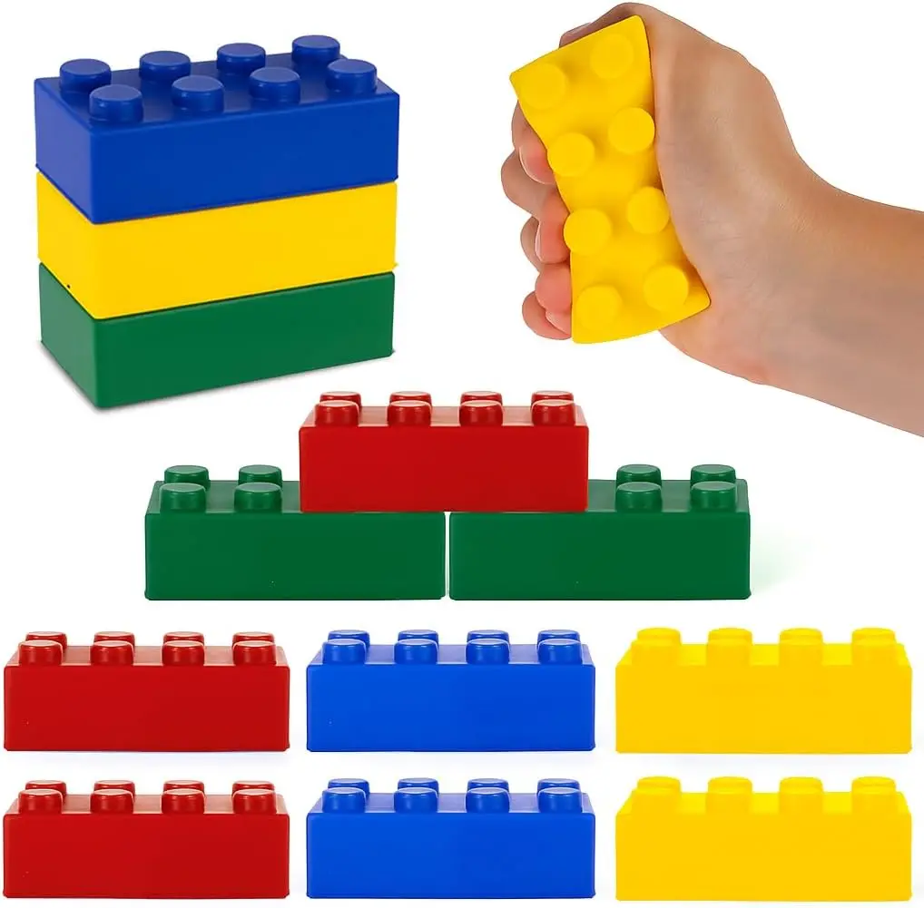 

Building Block Stress Relief Toys for Kids, Set of 12, Stacking Construction Foam Squeeze Toys in 4 Vibrant Colors, Birthday Par