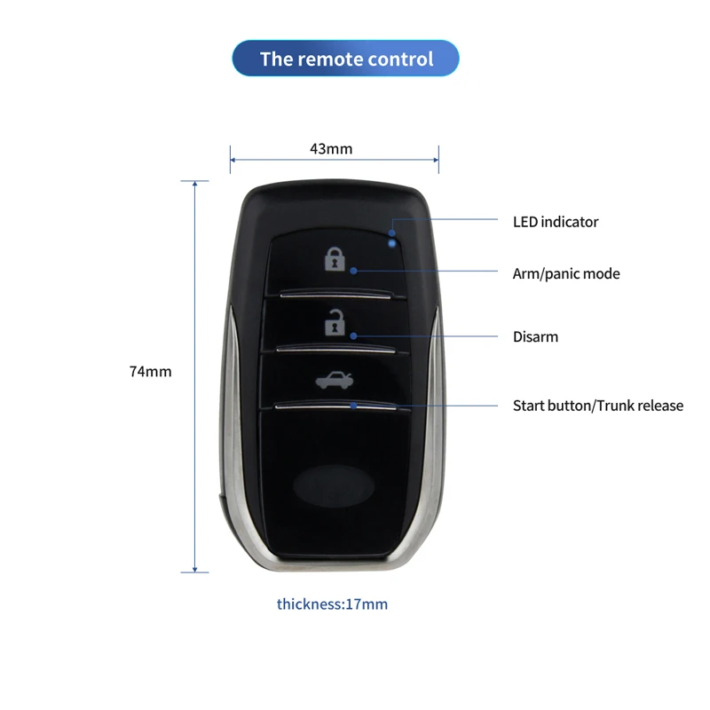 EASYGUARD car alarm EC010-T2-MS-SR with push start button, remote engine start, passive keyless entry & shock alarm warning