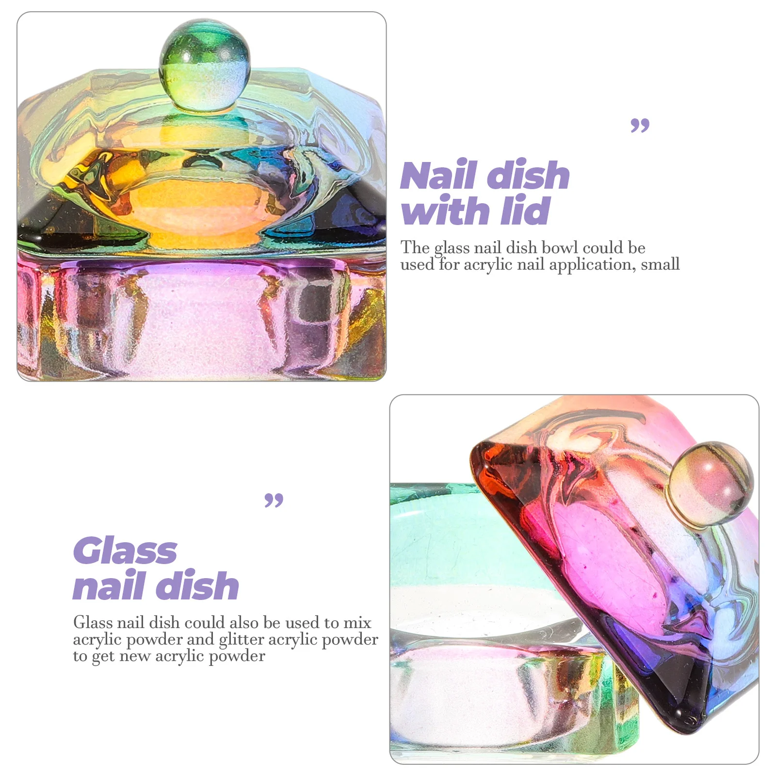 2Pcs Crystal Glass Nail Dish Bowl Acrylic Powder Mixing Manicure Accessories Practical Gift Home Salon Use Nail Accessories