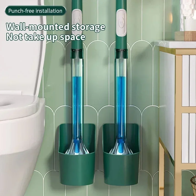 Cepillo de inodoro colgante de pared para el hogar, accesorios de WC, cepillo de cerdas de silicona, herramienta de limpieza de baño, artefacto de pulverización de detergente relleno