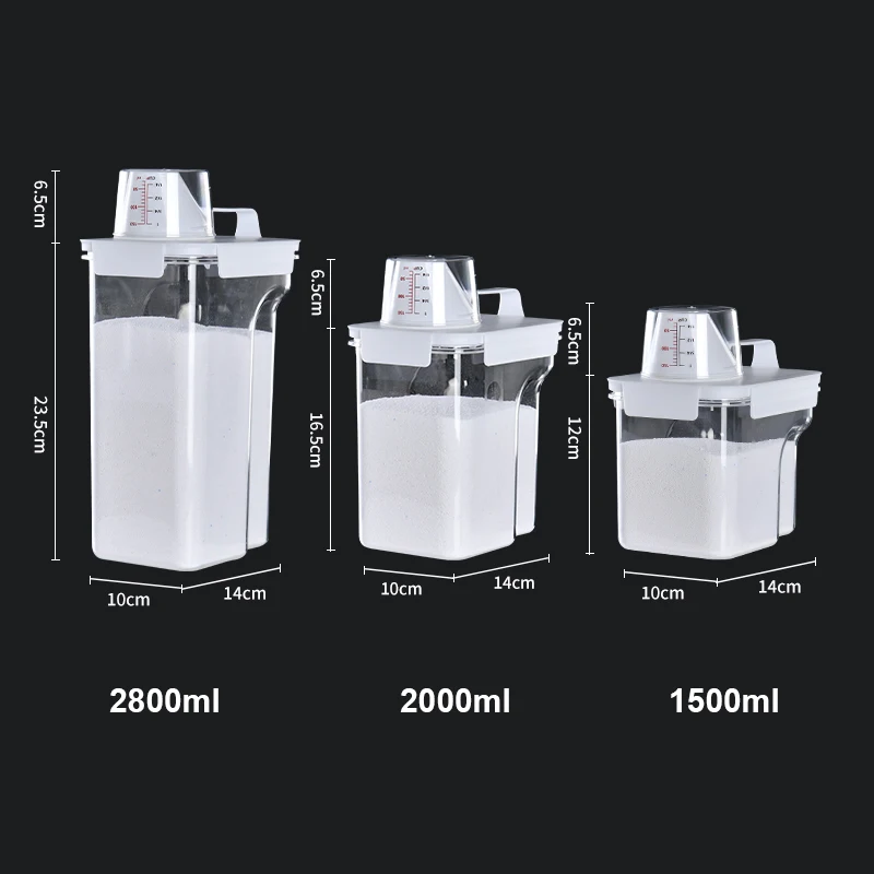 Airtight Laundry Detergent Powder Storage Box Clear washing Powder Container With Measuring Cup Multipurpose Plastic Cereal Jar