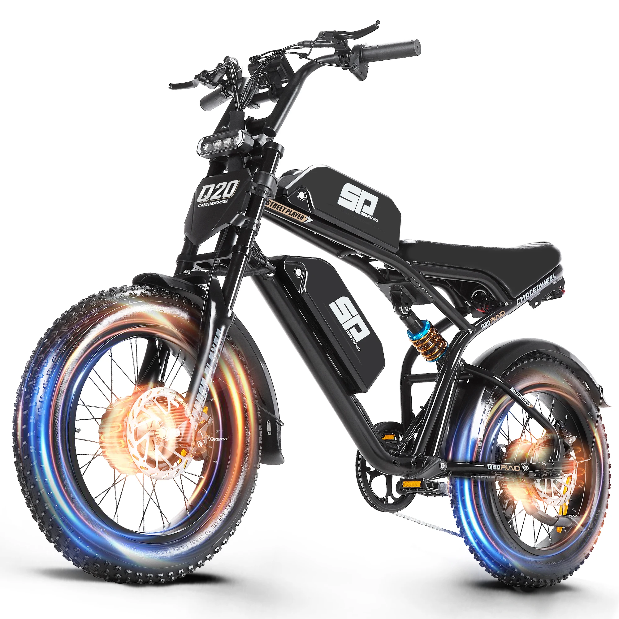 Bicicleta eléctrica de doble motor CEAYA Q20MAX, 48V 36AH, batería dual, neumáticos gruesos, freno de aceite, suspensión dual, bicicleta eléctrica de montaña con autonomía de más de 100 km.