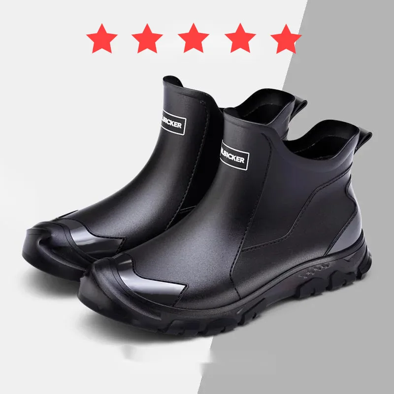 

Мужские резиновые сапоги в корейском стиле, модная резиновая обувь с короткими трубками, уличная дорожная обувь для воды, нескользящая обувь для дождя на плоской подошве, обувь для рыбалки