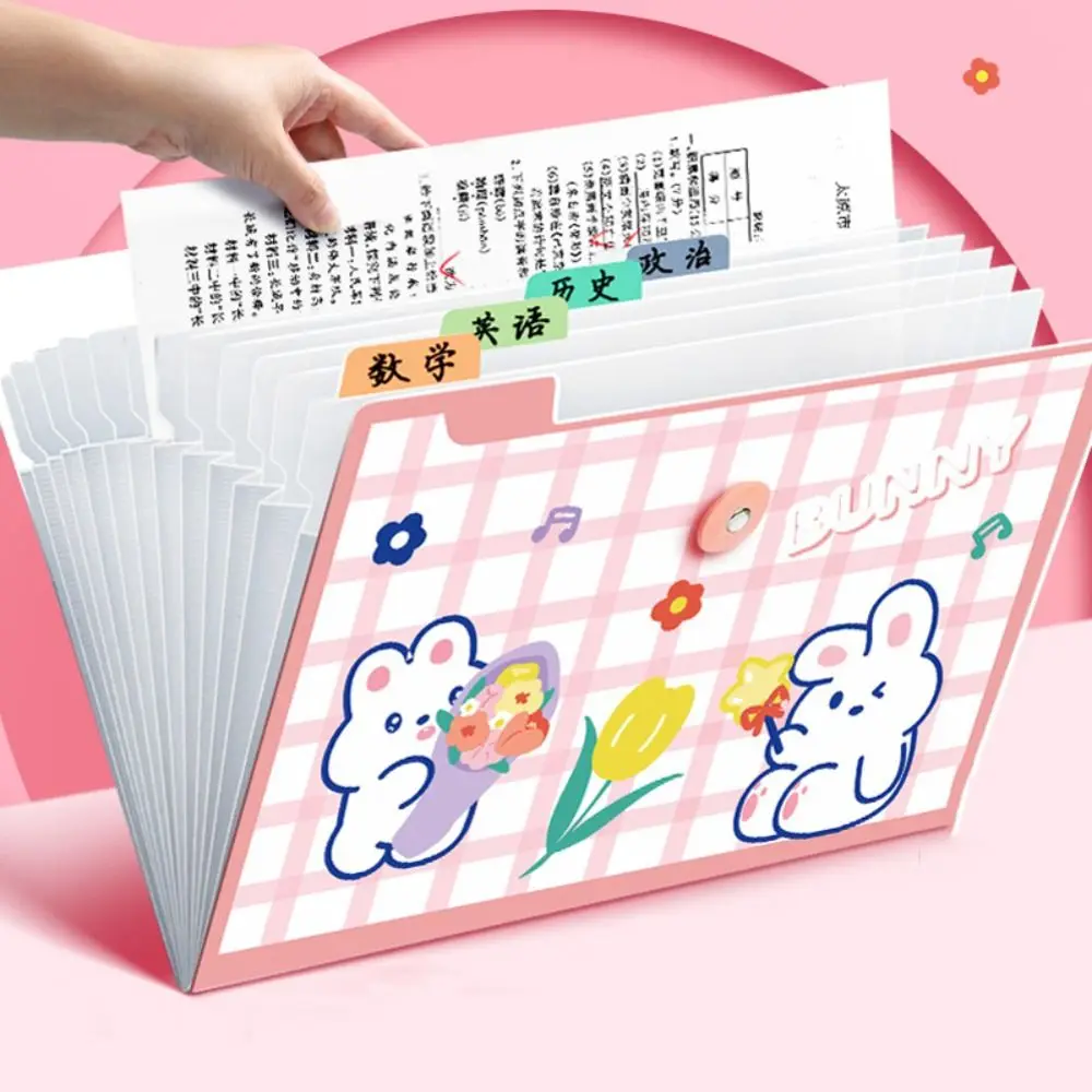 

1Pc Cartoon A4 Organ Bag Cute Rabbit 8 Grids Expanding Document Storage Bag Accordian File Organizer Business Briefcases