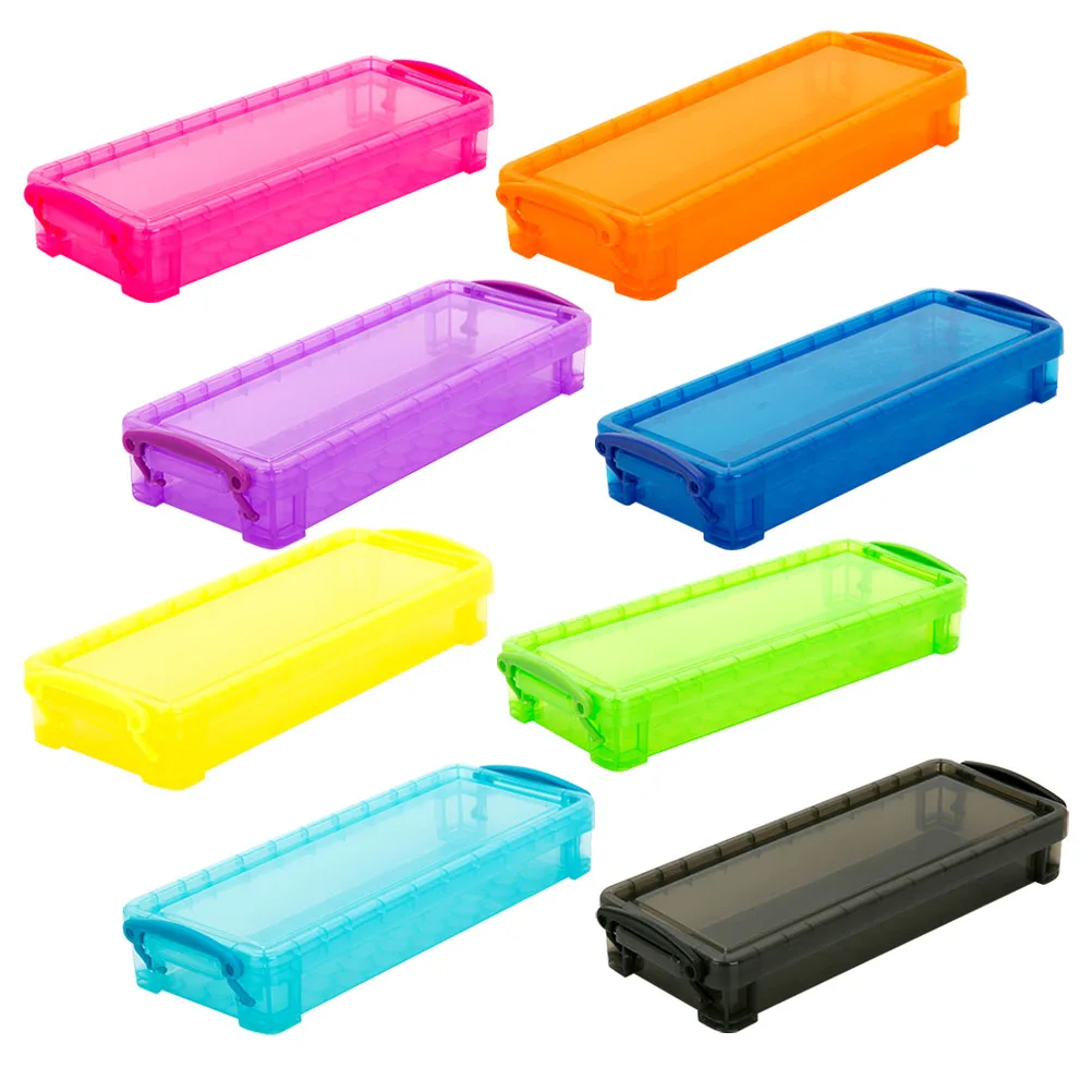 

8Pcs Plastic Pencil Case Lightweight Storage Box Portable Pen Container Stationery Organizer for School Office Use