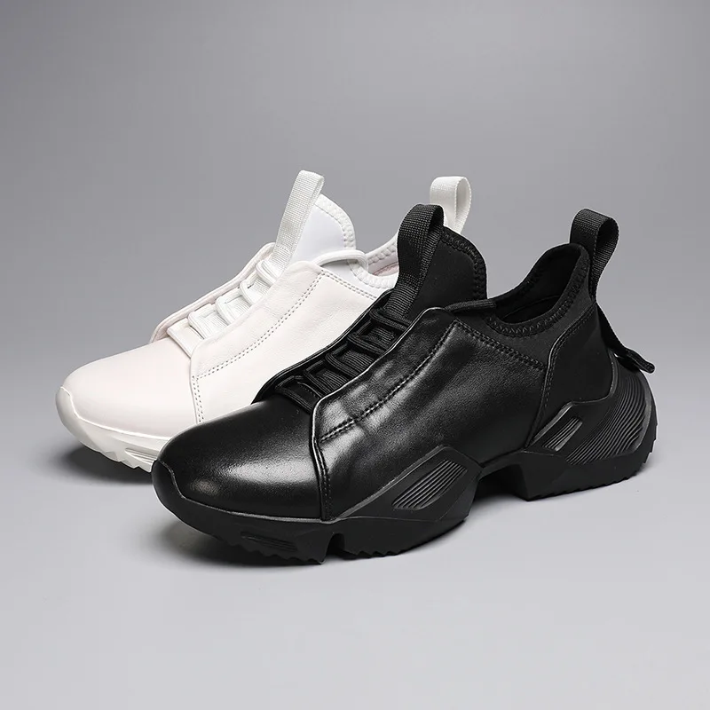 Men's Chunky Leather Dad Sneakers Height-Increasing Fashion Korean Trendy Elegant Comfortable Versatile Casual Athletic Shoes