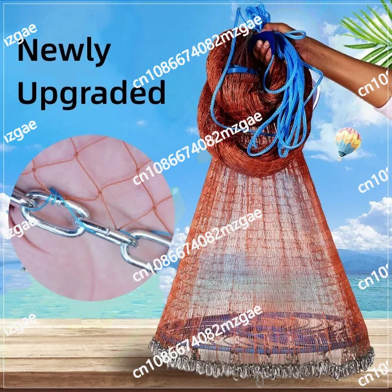 4.2M-7.2M Fishing Net Upgraded Korean Small Mesh Hole Steel Chain Sinkers Hand Cast Net Easy Throw Fishing Net Fishing Tools