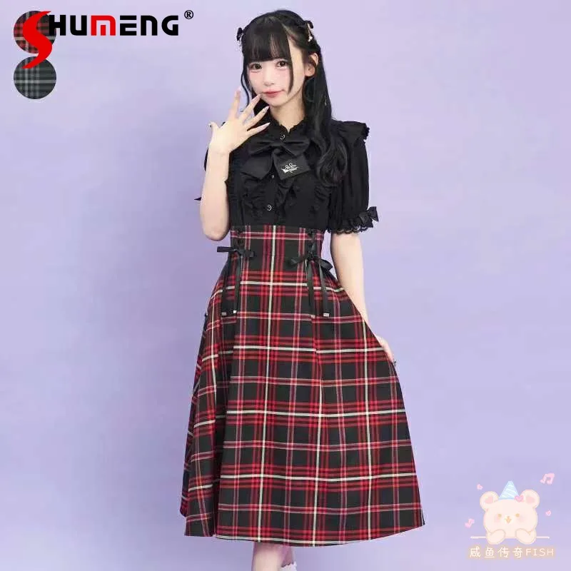 

Japanese Elegant Retro Preppy Style Irregular Bow Plaid Long Skirts High Waist A-line Sweet Versatile Lolita Skirt Women Autumn