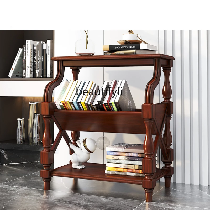 

yj American Bookshelf Magazine Rack Telephone Stand Solid Wood Book Shelf Household European Style the Newspaper Stand