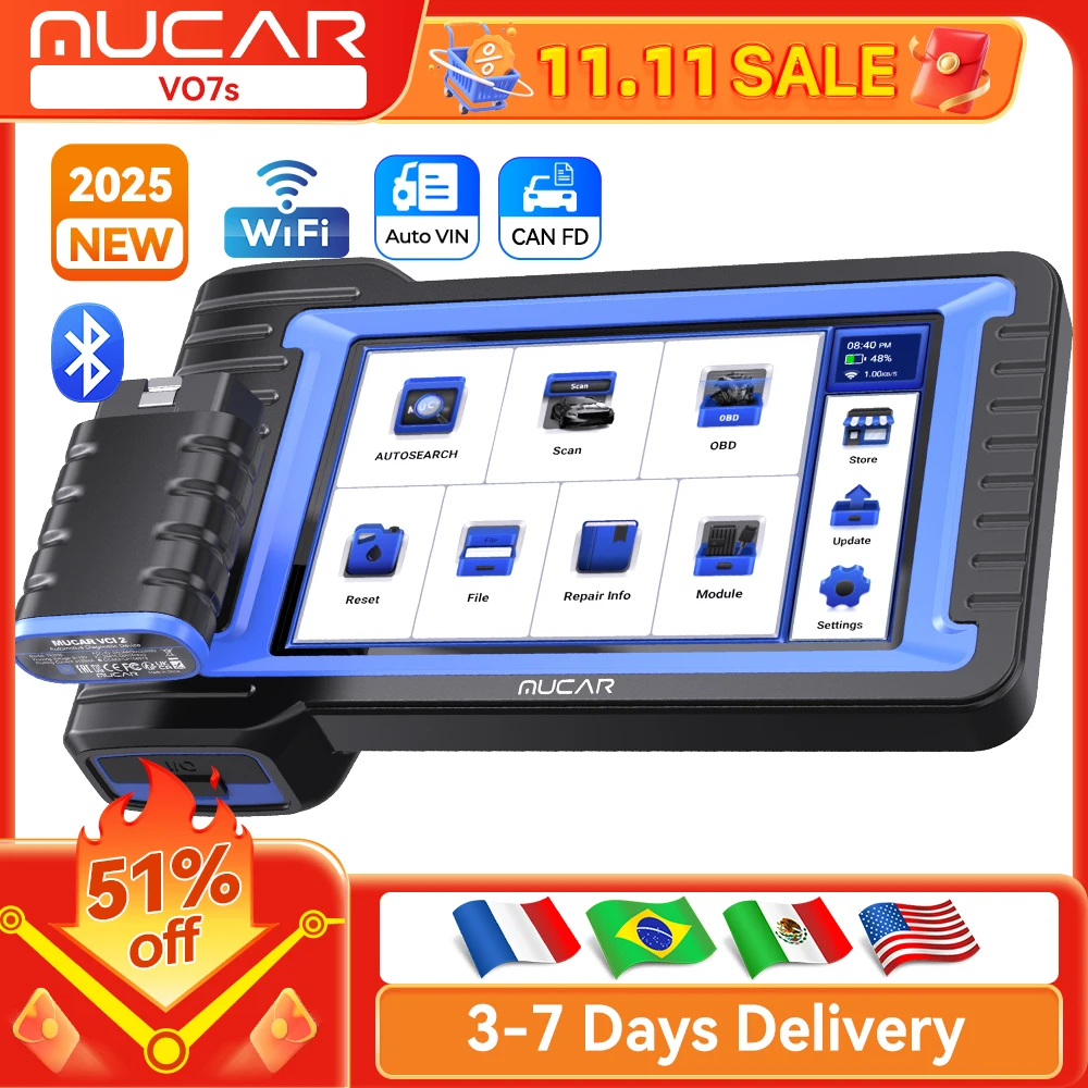 Ferramenta de diagnóstico de carro mucar vo7s/vo7, atualização gratuita à vida, bidirecional, codificação ecu, scanner obd2, sistema completo de diagnóstico 28 redefinições