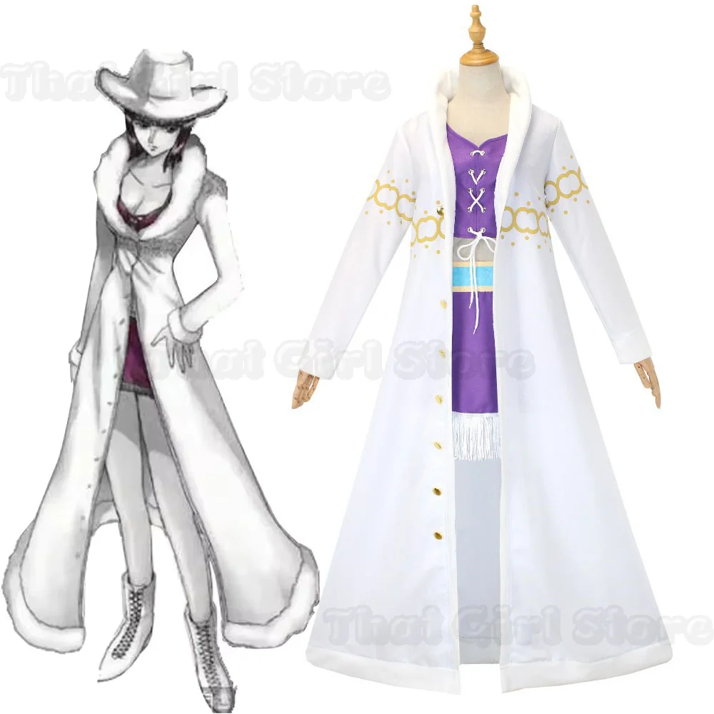 

One Nico Robin Cosplay Costumes Long Fur Collar Coat Dress Hat Outfits Piece Halloween Carnival Party Suit For Women Girls
