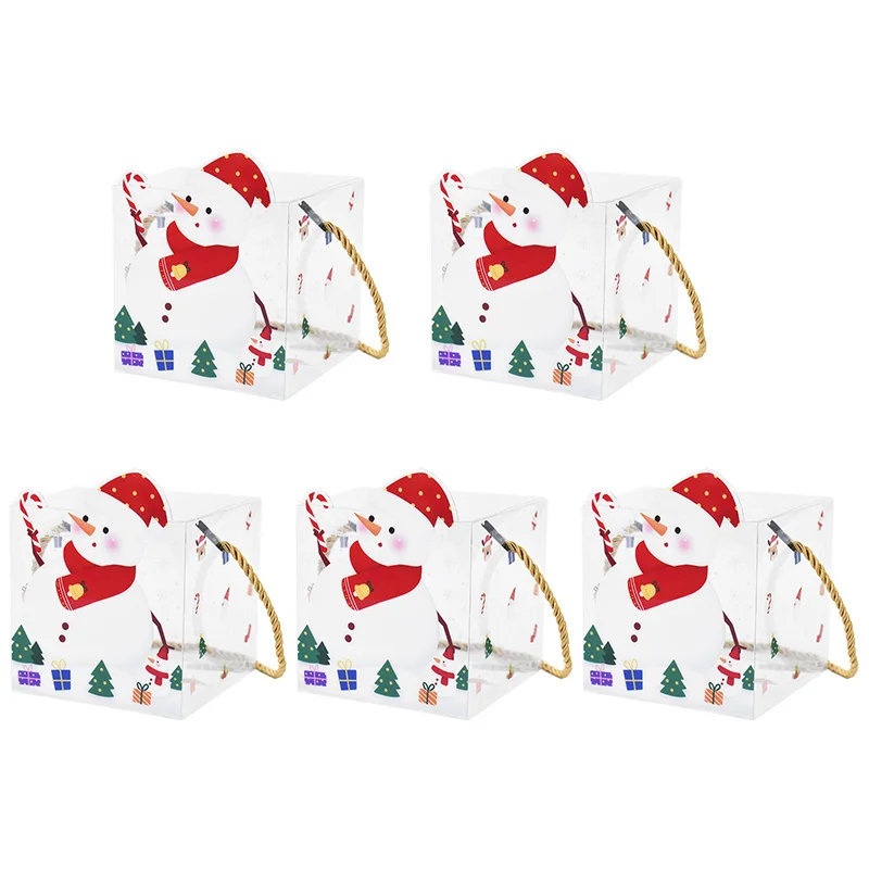 4pieces Merry Christmas DIY Transparent Box Christmas Eve Apple Packaging Cartoon Snowman Gift Box Cookies Box New Year Supplies