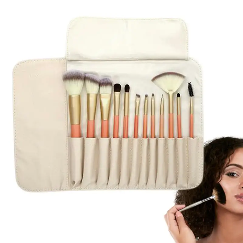 Makeup Artist Travel Case Portable Makeup Brush Holder Portable Makeup Brush Roll-Up Bag 12 Slots Zipper Artist Storage Pouch