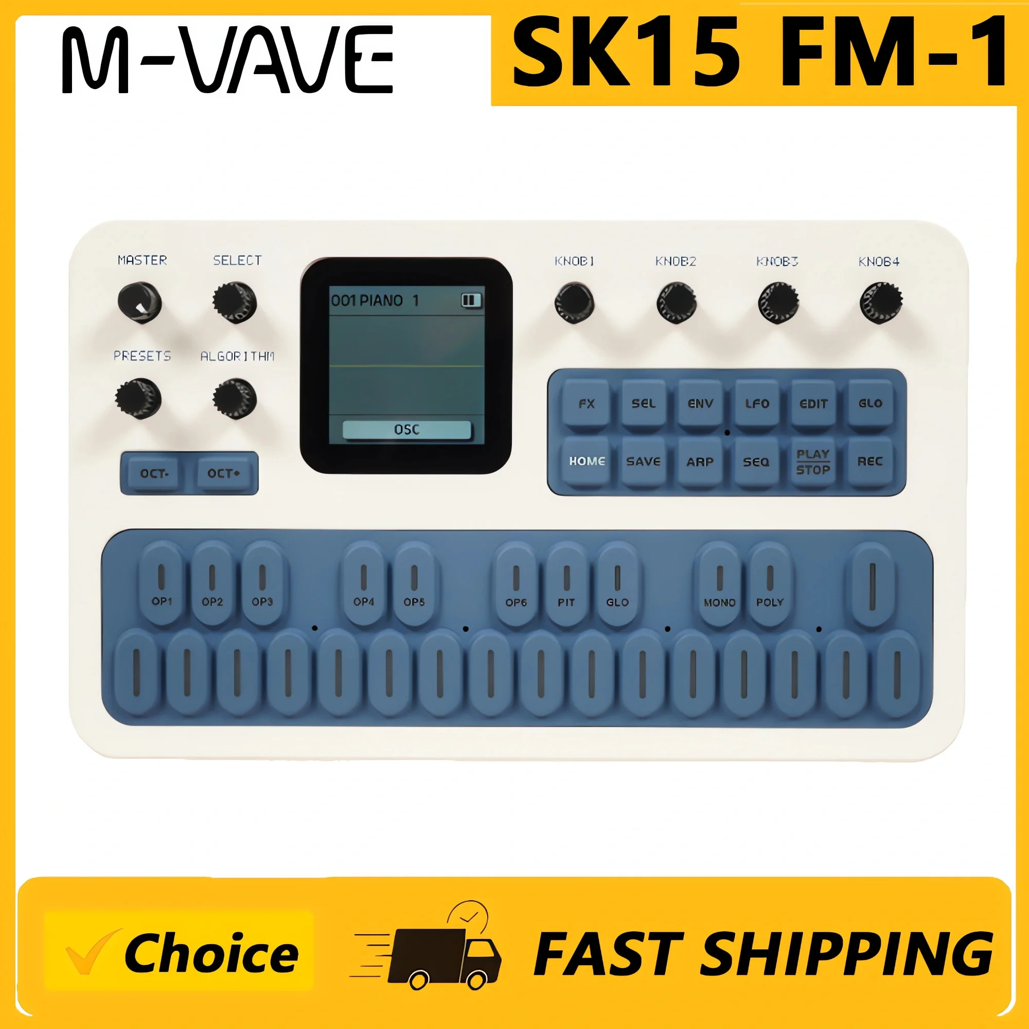 M-VAVE(SK15)FM-1 Synthesizer, Portable Handheld Sound Source, 128 Presets, Built-in Speaker, Battery Powered image 3