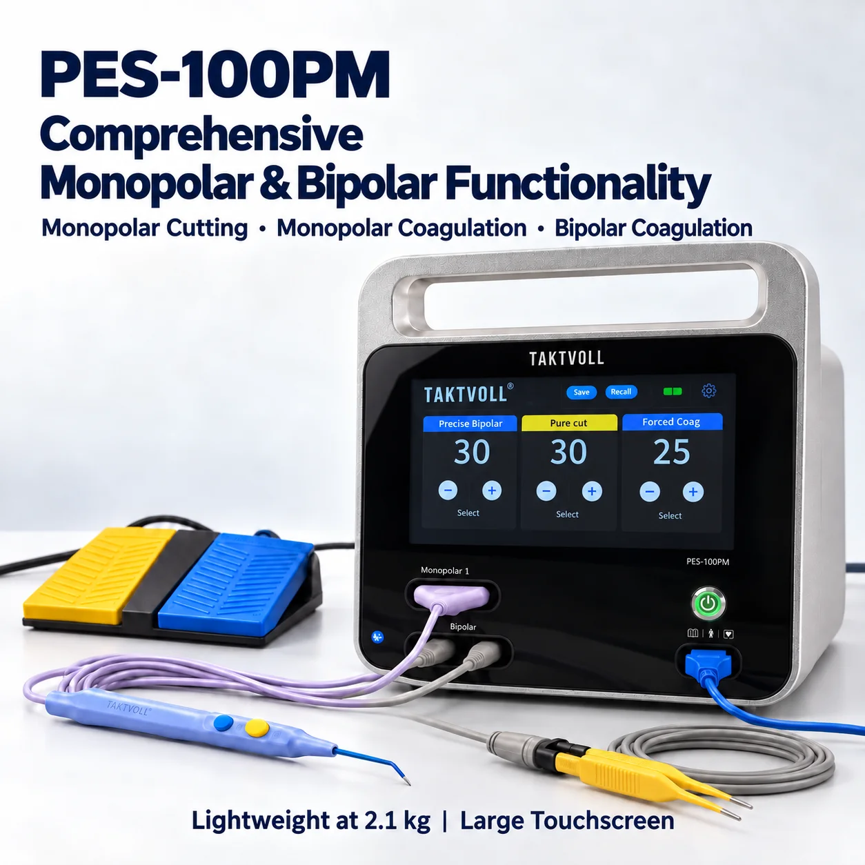 100W High Frequency Multifunctional Cautery Dual Monopolar & Bipolar Touch Panel Mini Compact 2.1kg Itinerant Surgeons
